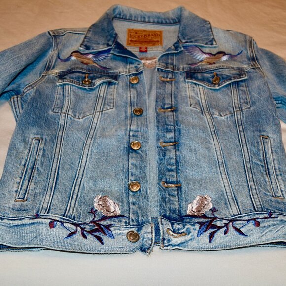 Lucky Brand Embroidered Bluebird denim Jacket S/P NWOT - Picture 2 of 9